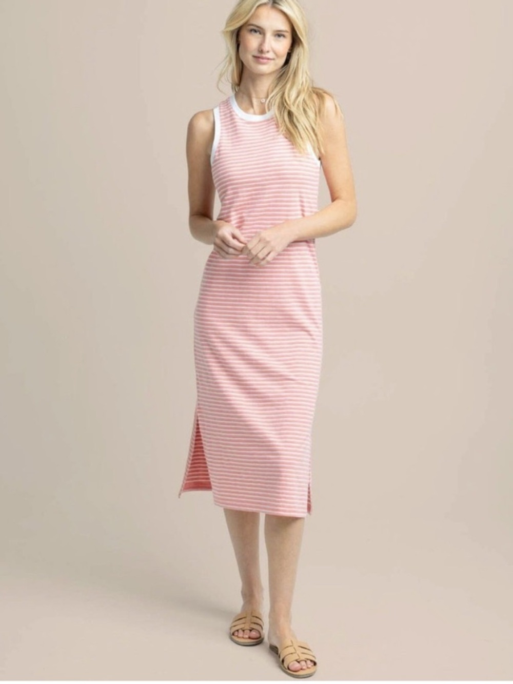 Brand new with tags! Southern Tide Coral and White Striped Midi Tank Dress